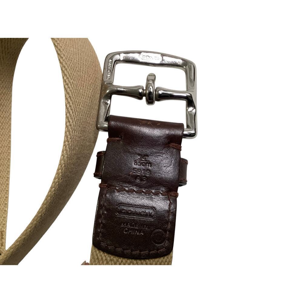 COACH Chocolate Brown Leather & Beige Canvas Casual Belt Womens Size 34/85 cm - Picture 4 of 5
